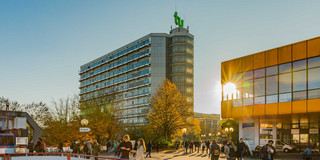 The buildings of the North Campus in the sunshine.