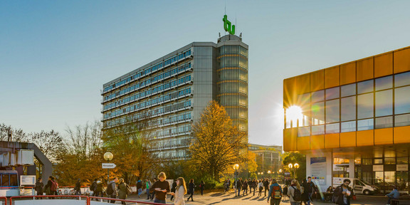 The buildings of the North Campus in the sunshine.